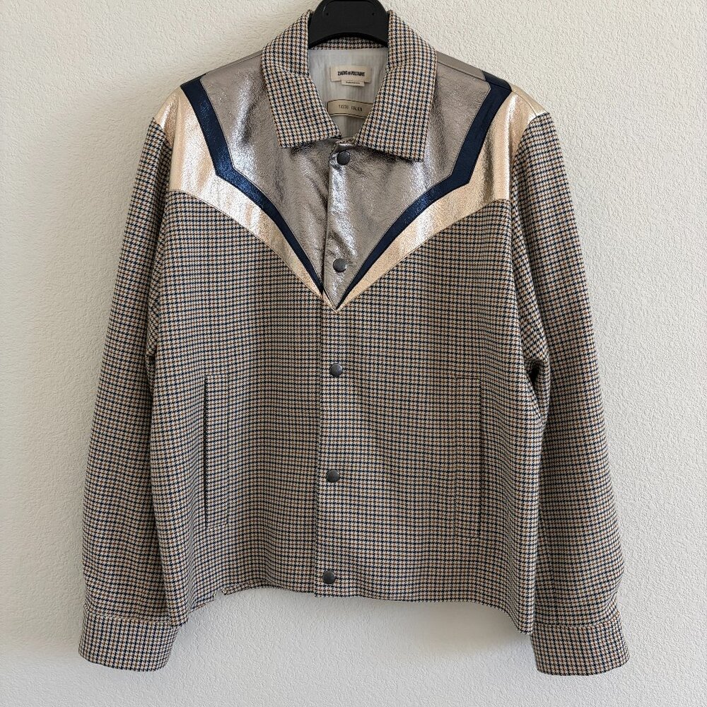 ZADIG & VOLTAIRE Kartys Car Jacket Women’s Medium – Metallic Faux Leather Plaid